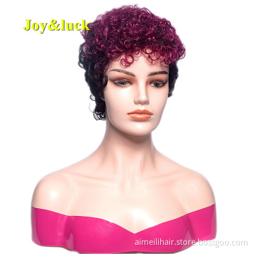 Wholesale African Wigs Black Ombre Purple Cosplay Wig Ladies Hair Natural Short Kinky  Curly for Black Women Synthetic Hair Wigs